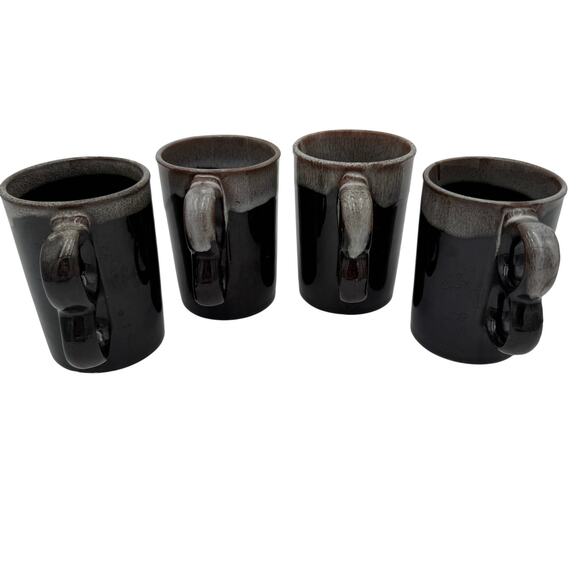 Vtg Japanese Coffee Mugs 2 Finger Drip Glaze Brown Stoneware Set of 4 - Picture 6 of 10